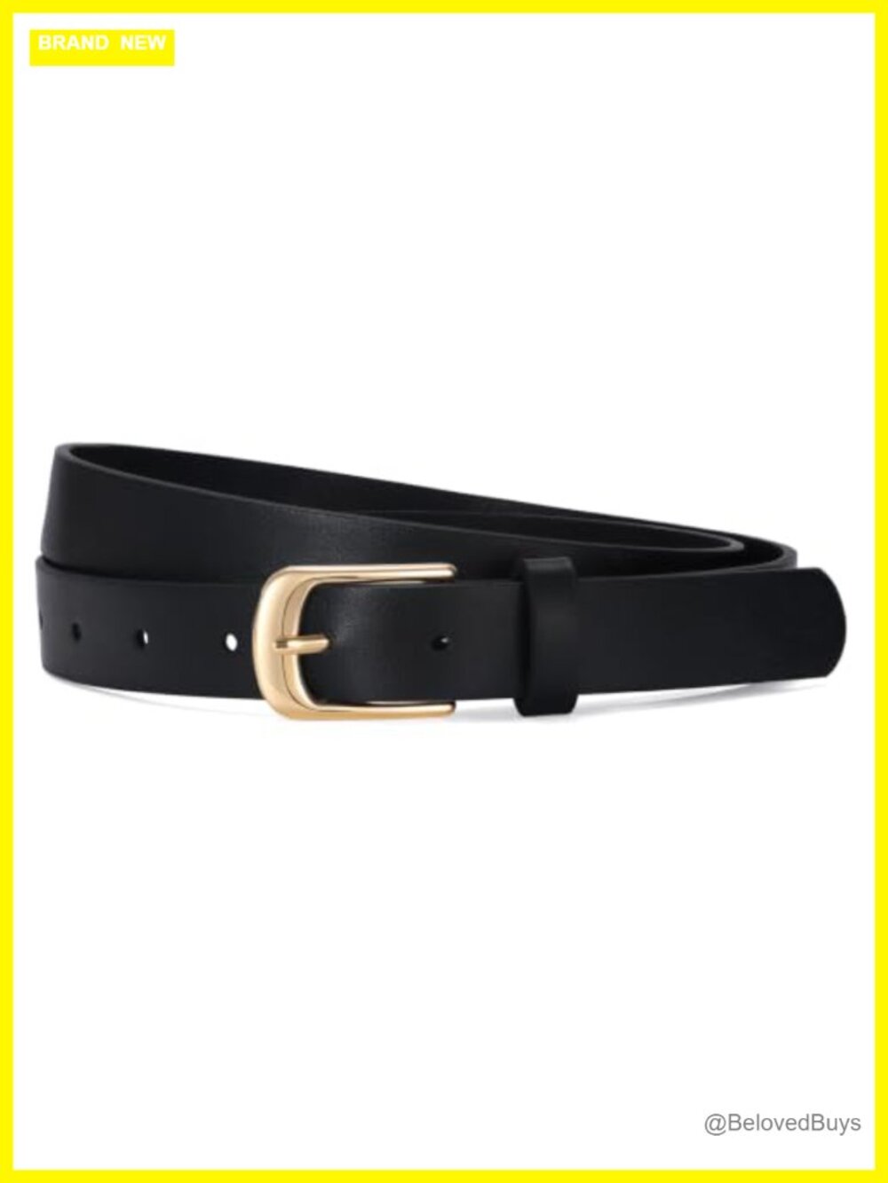 Skinny Faux Leather Belt with Gold Buckle for Women
